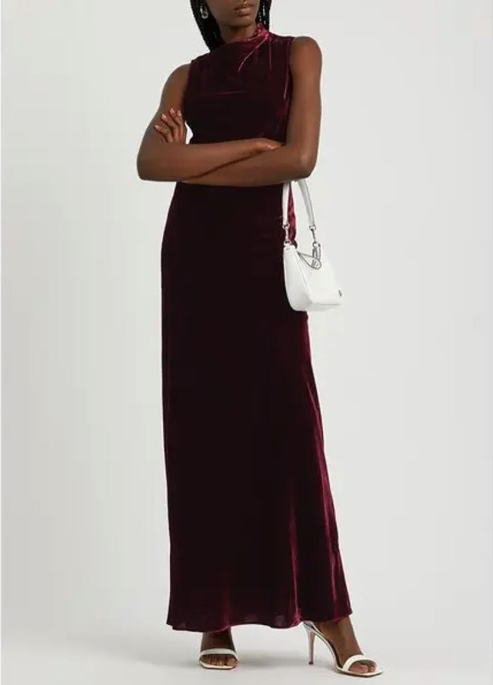 Veronica Beard Kura Cowl Neck Velvet Velour Maxi Gown Dress Merlot Size 4